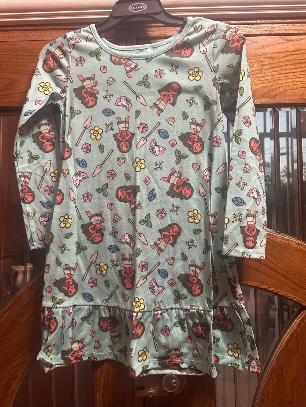 Disney Girls Mint Green Moana Character Ruffle Hem Pajama Nightgown